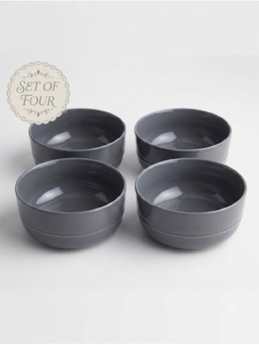 Crate&Barrel Grey Ceramic Bowl, Set of 4